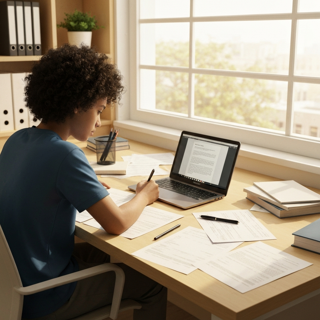 Student studying for language tests
