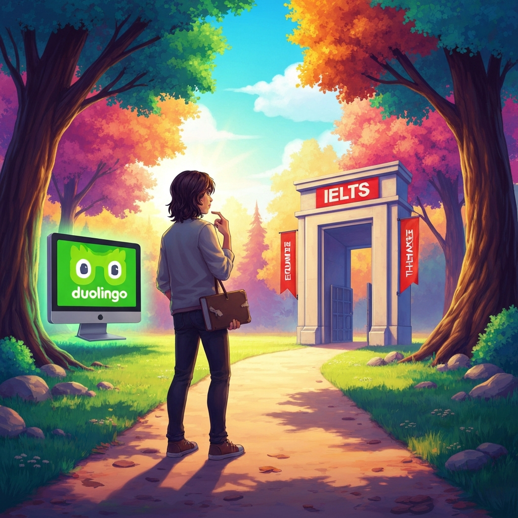 Student choosing Duolingo or IELTS path