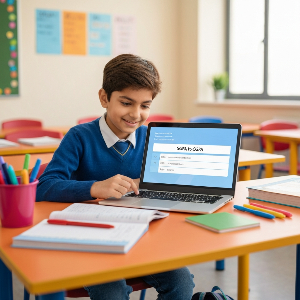 Student using SGPA to CGPA tool at desk