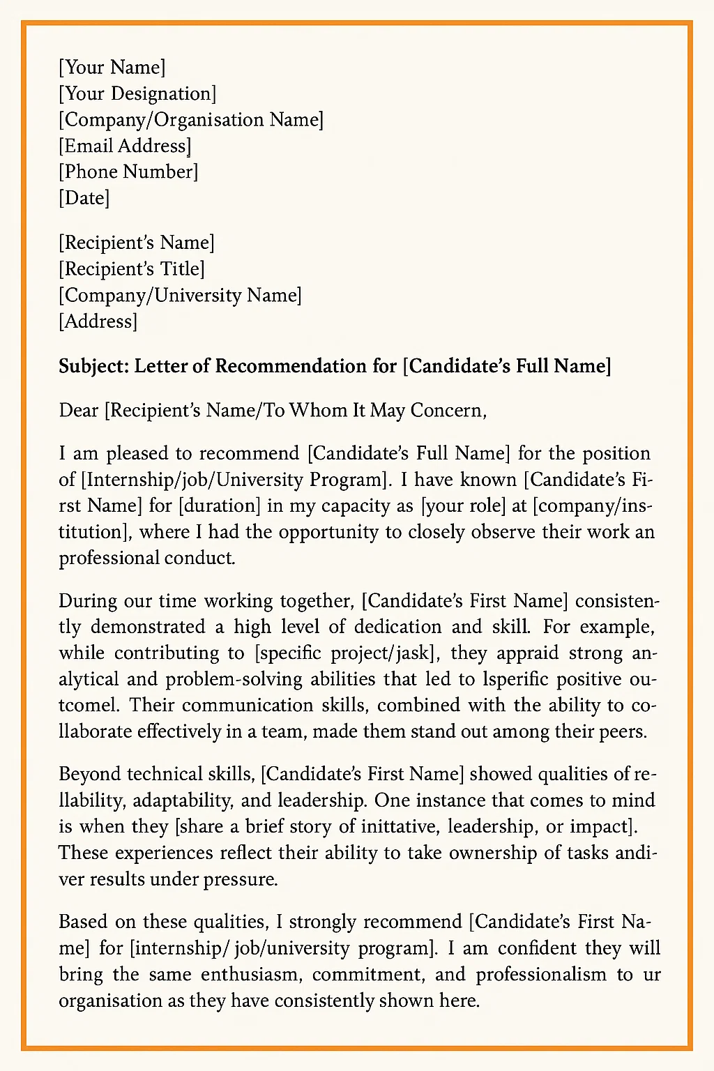Sample Academic Letter of Recommendation for Internships & Jobs