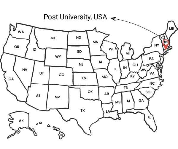 position of Post University in United States of America map