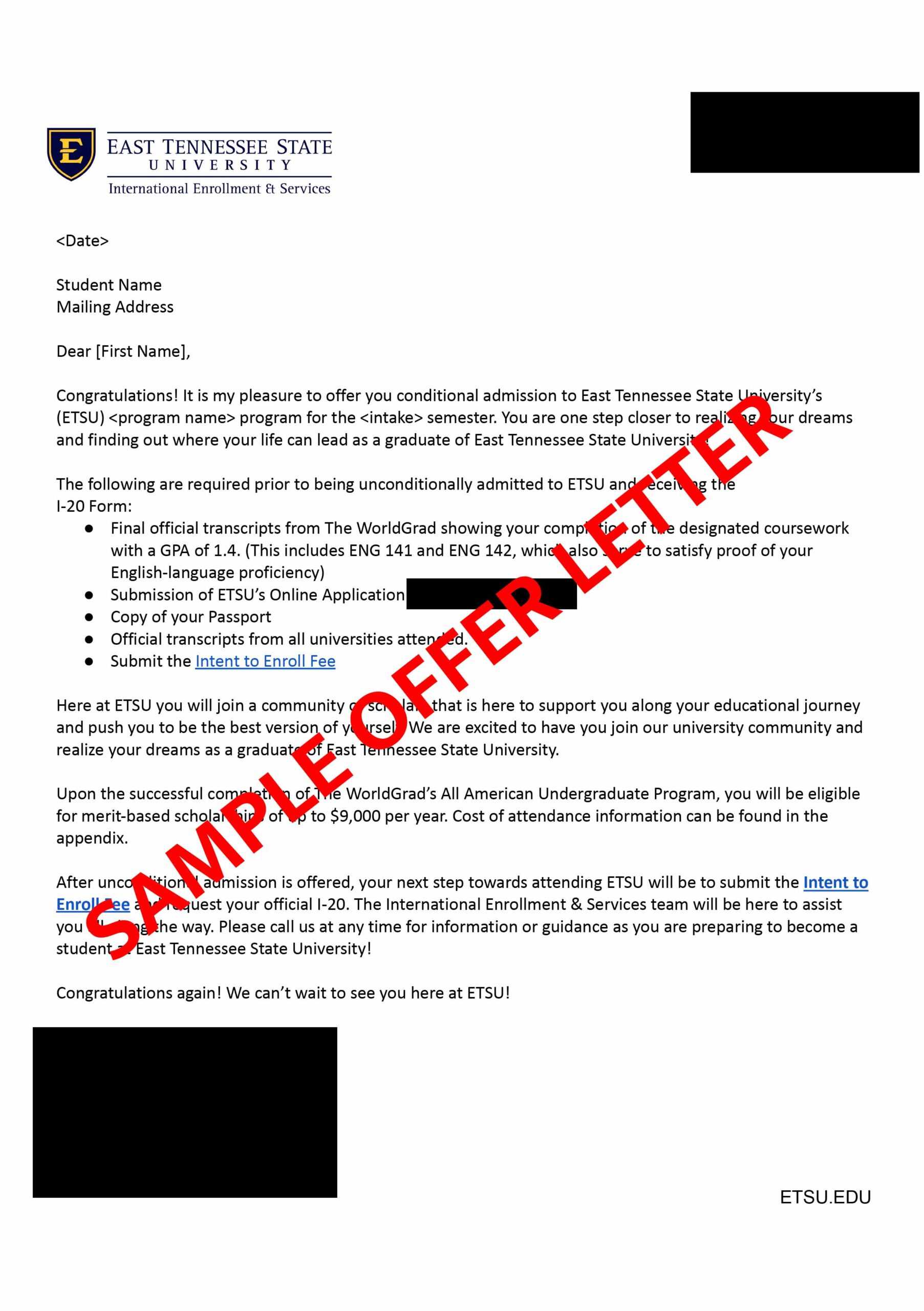 ETSU Offer Letter