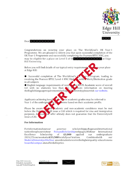 edge hill university offer letter