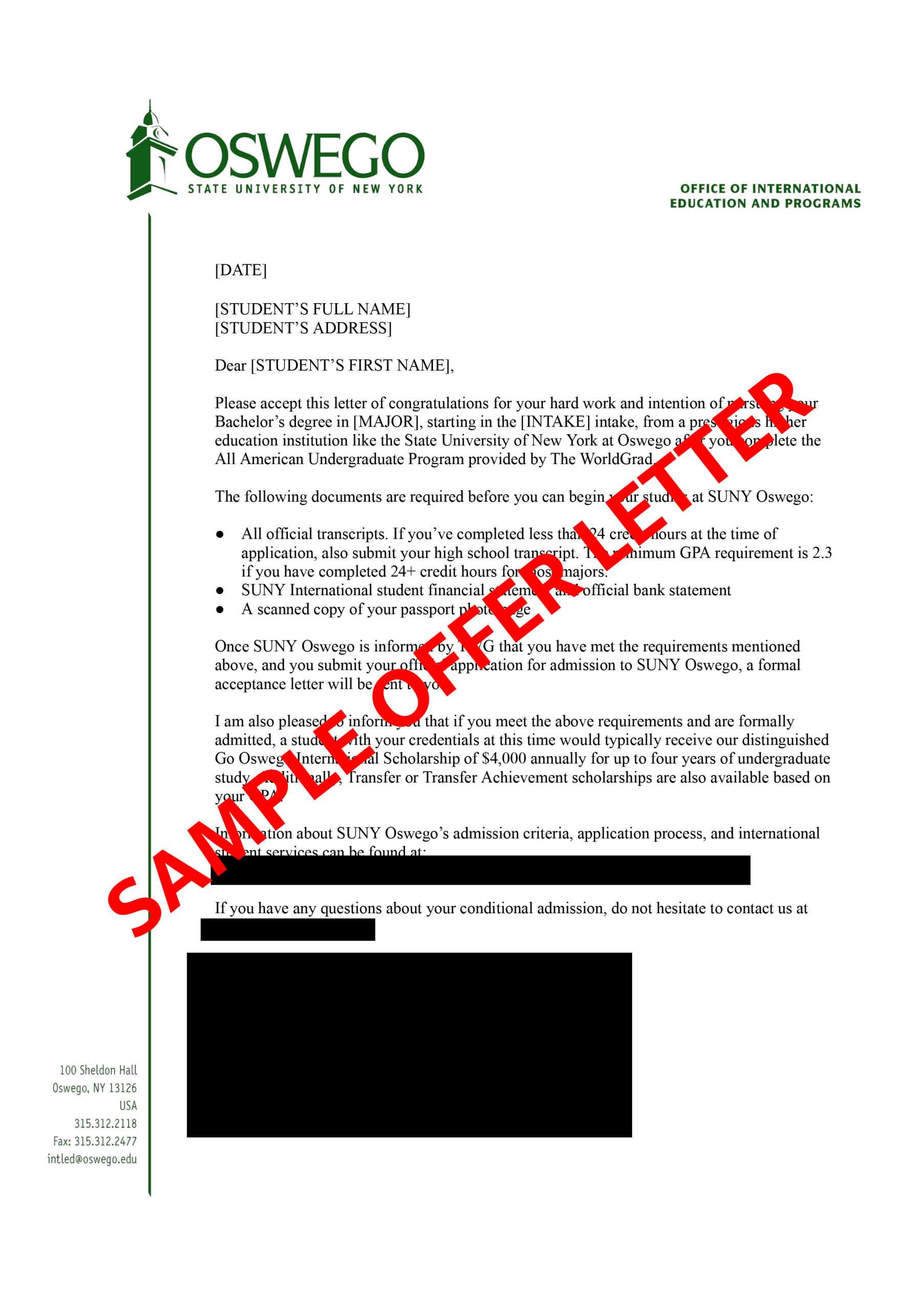 Oswego Offer Letter