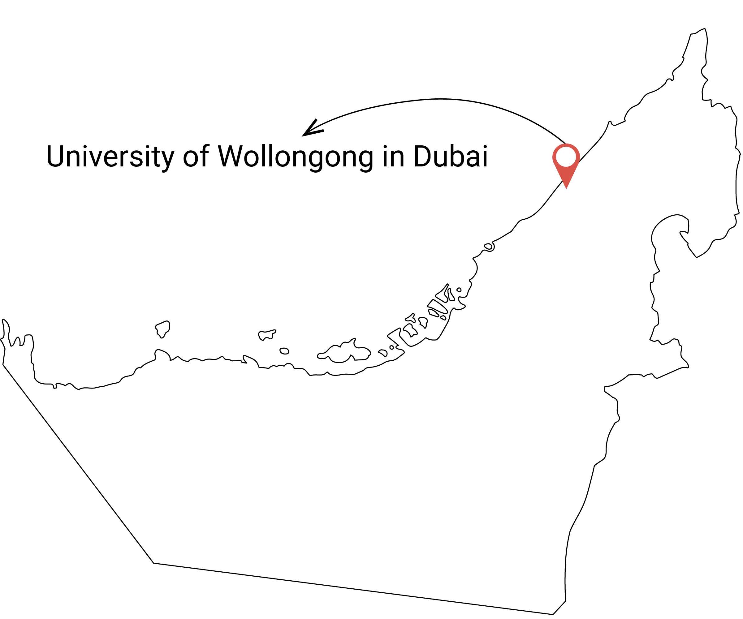 position of University of Wollongong in Dubai in United Arab Emirates map