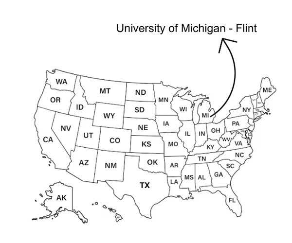 position of University of Michigan-Flint in United States of America map