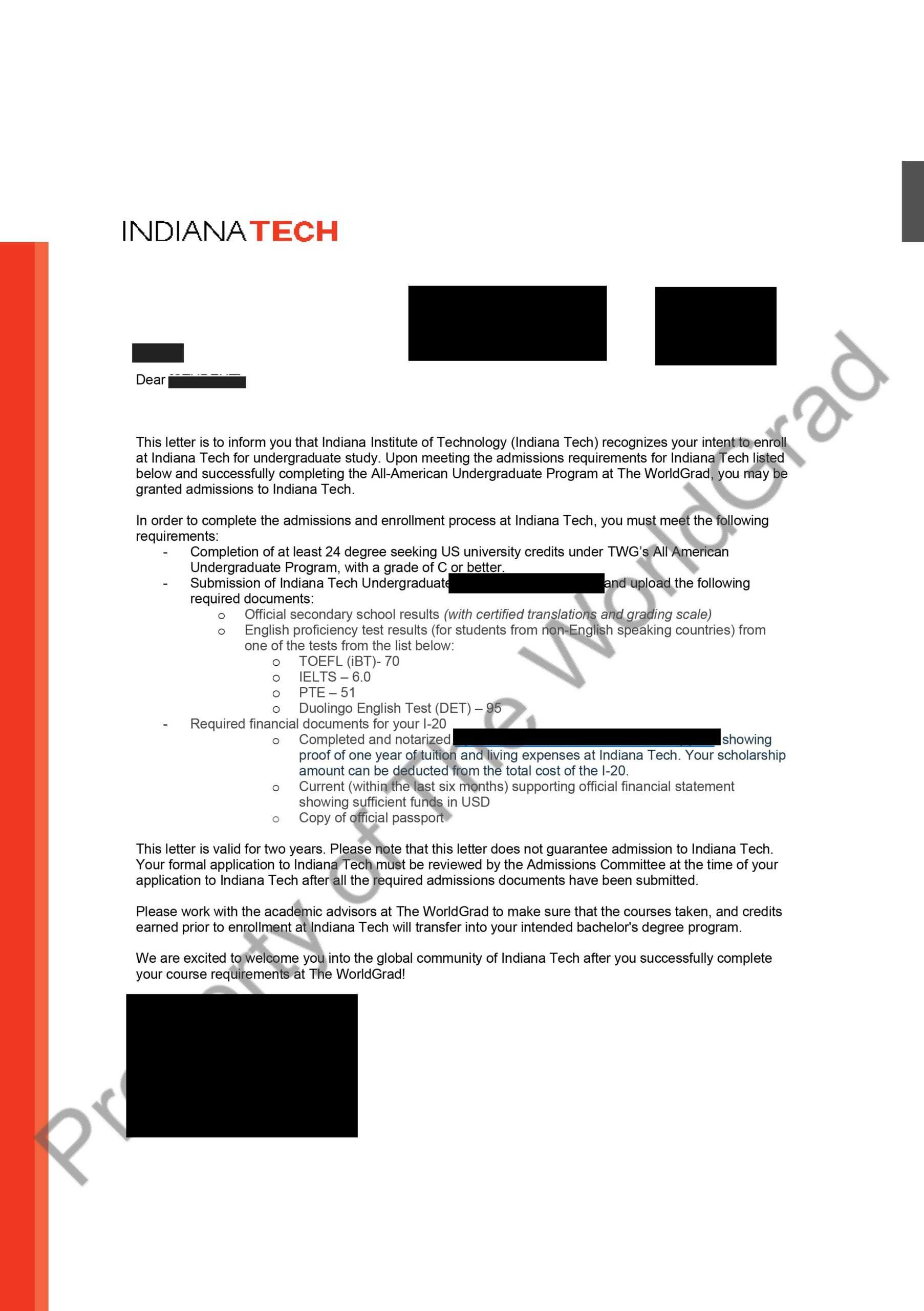 Indiana Tech Offer Letter